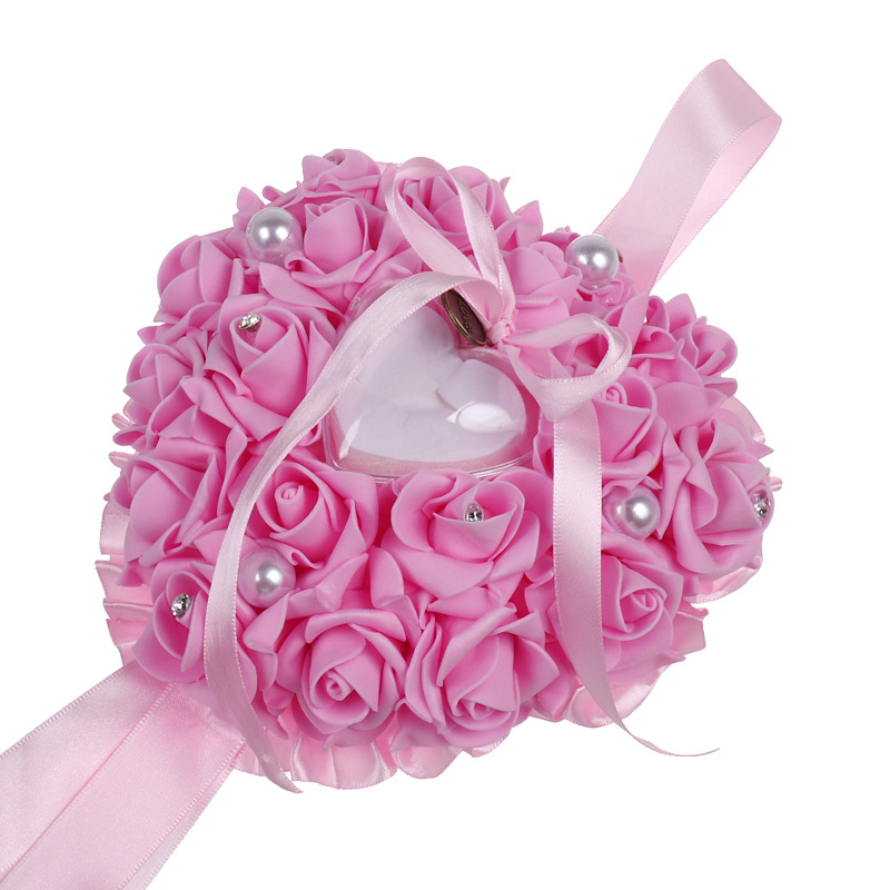 1 قطعة على شكل قلب زهور الورد  - مراجعة Ring Bearer Pillow وسعره