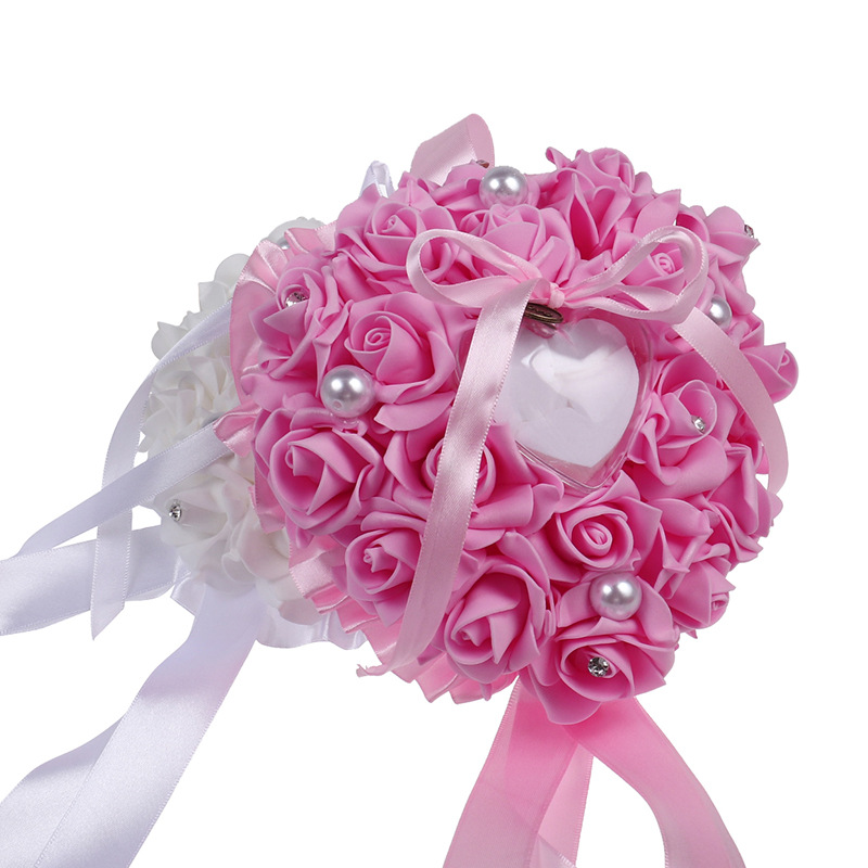 1 قطعة على شكل قلب زهور الورد  - مراجعة Ring Bearer Pillow وسعره